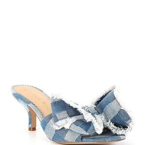 Gianni Bini Wendell Denim Bow Mule Heels Patchwork Slide Sandals Size 9